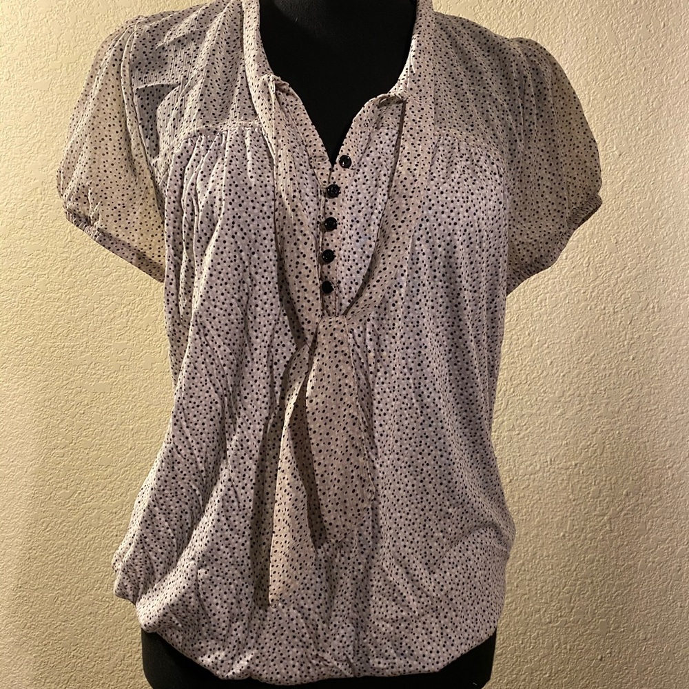 Loft sheer and knit top with elastic at waist